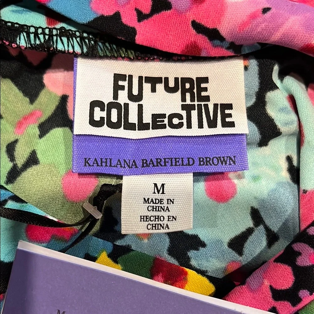 FUTURE COLLECTIVE Floral Long Sleeve Mock Neck Ruched Dress, size medium, NWT - Picture 10 of 14